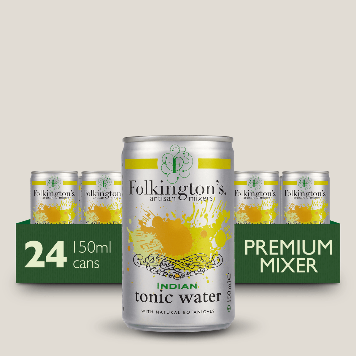 Indian tonic water 24 x 150ml cans TRAY Folkington's