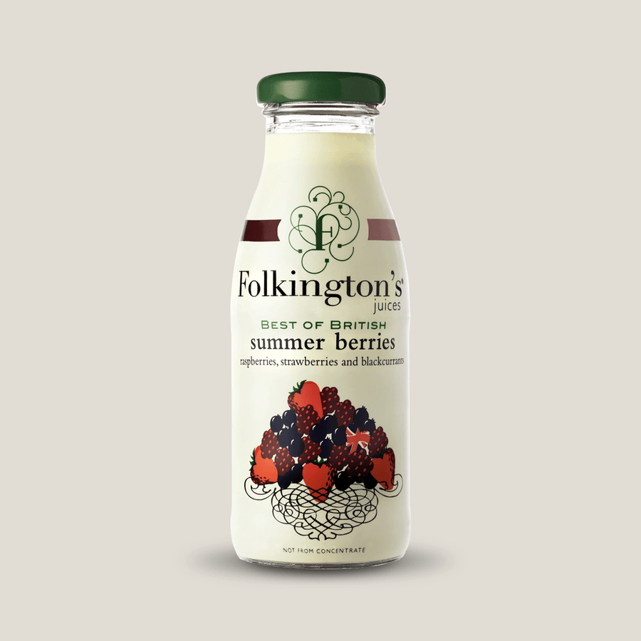 Folkingtons bottle of Summer berries on a plain background.