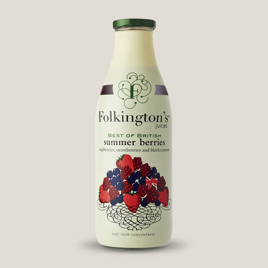 Image of a 1 litre bottle of Folkington's Summer Berries on a plain background.