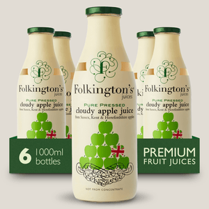 Case of six 1 litre bottles of Folkington's Premium Apple Juice